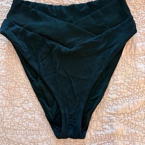 Aerie Black Ribbed High Cut Cheeky Bikini Bottoms